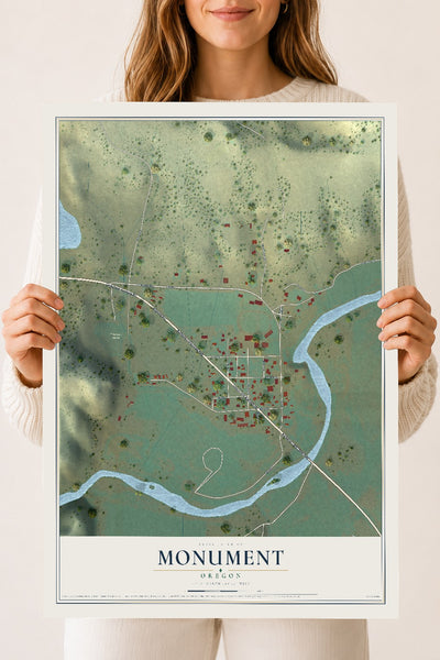 Map of Monument, Oregon, 18 x 24 inch unframed archival matte print
