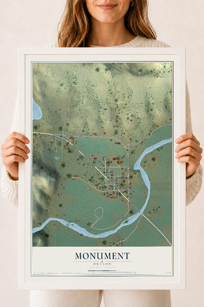 Map of Monument, Oregon, 18 x 24 inch print in a white wood frame