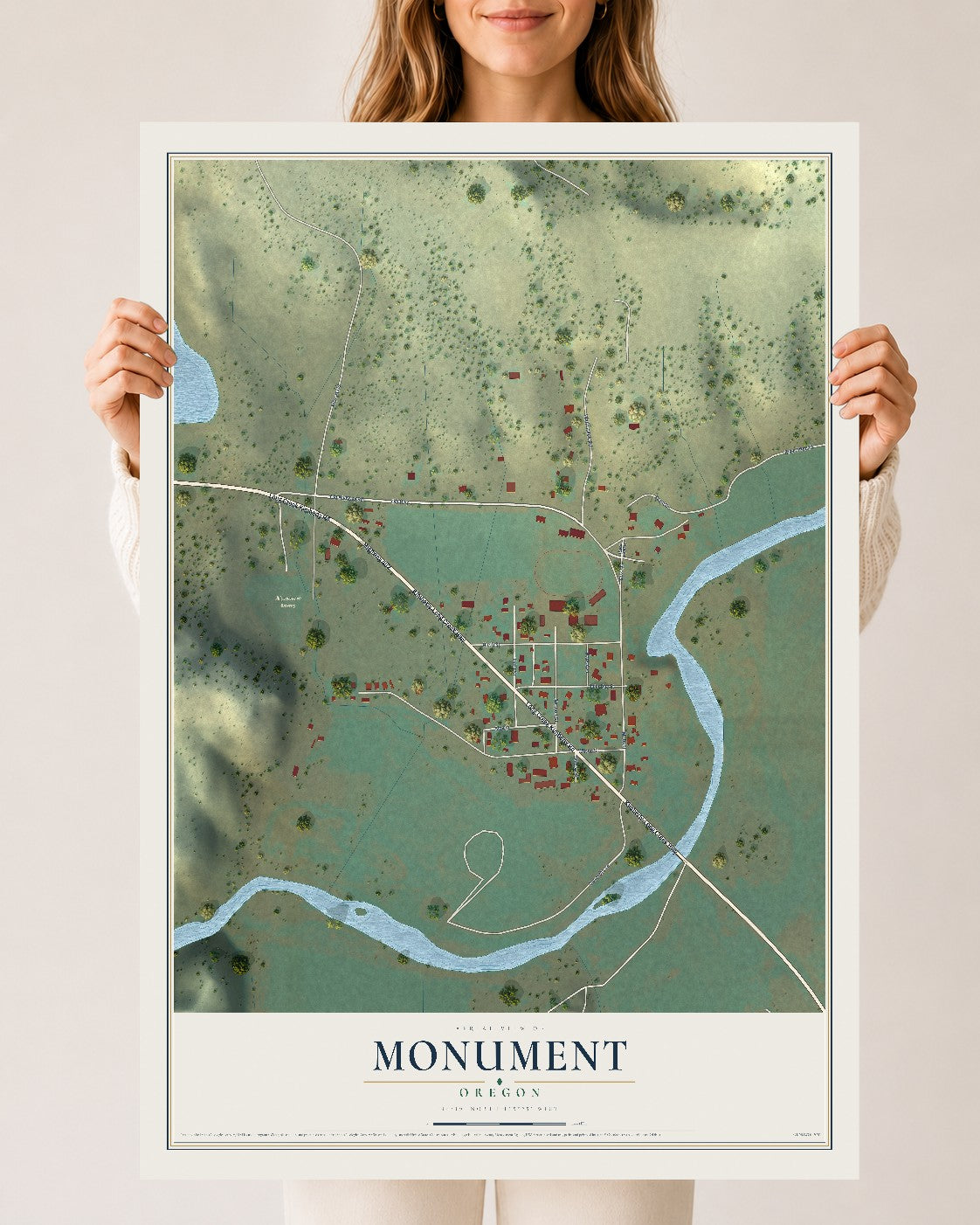 Map of Monument, Oregon, 24 x 36 inch unframed archival matte print