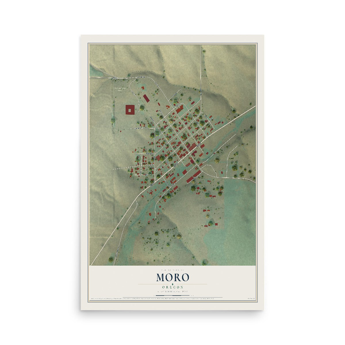 Map of Moro, Oregon, 12 x 18 inch unframed archival matte print