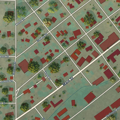 Close-up of the map of Moro, Oregon print showing street and building detail