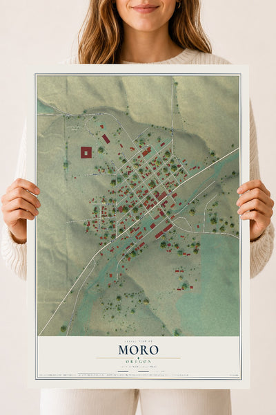 Map of Moro, Oregon, 18 x 24 inch unframed archival matte print