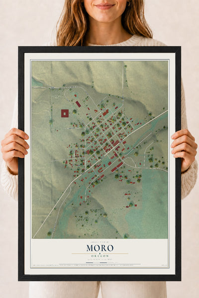 Map of Moro, Oregon, 18 x 24 inch print in a black wood frame
