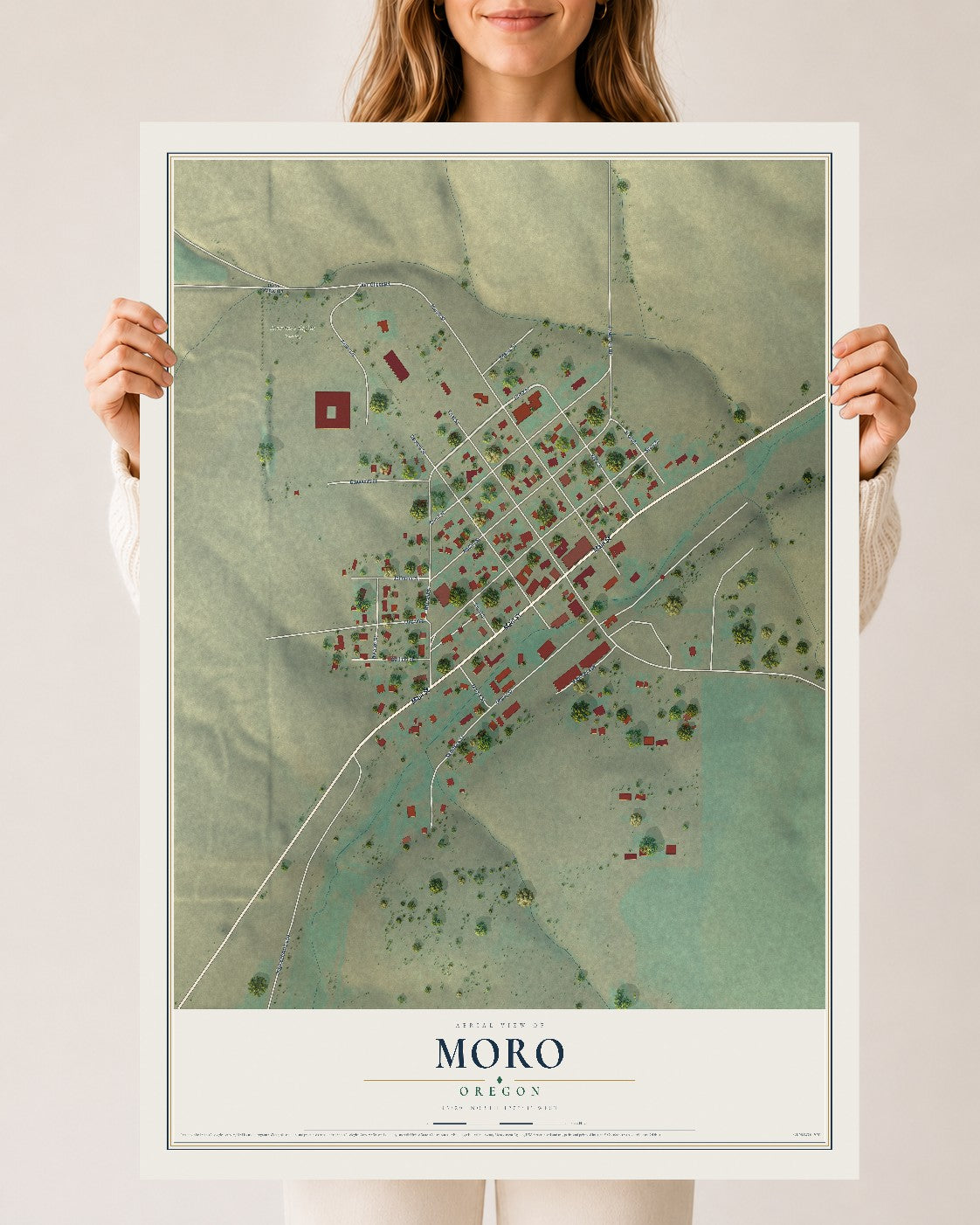 Map of Moro, Oregon, 24 x 36 inch unframed archival matte print
