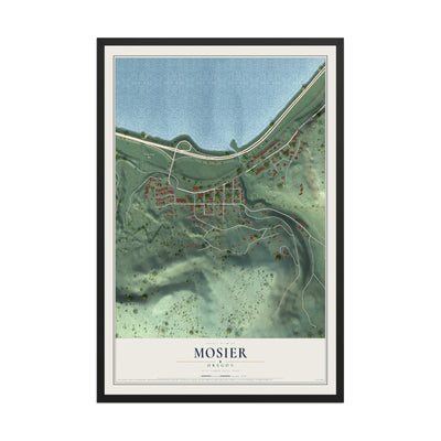 Map of Mosier, Oregon, 12 x 18 inch print in a black wood frame