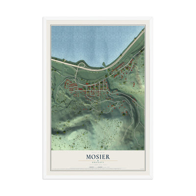 Map of Mosier, Oregon, 12 x 18 inch print in a white wood frame