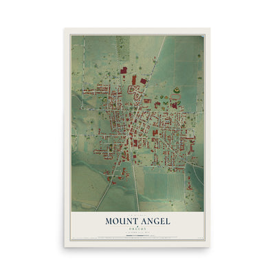 Map of Mount Angel, Oregon, 12 x 18 inch unframed archival matte print