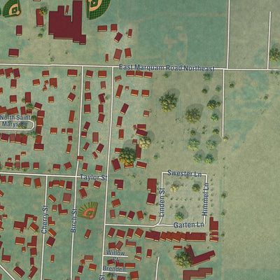 Second close-up of the map of Mount Angel, Oregon print showing more streets and buildings