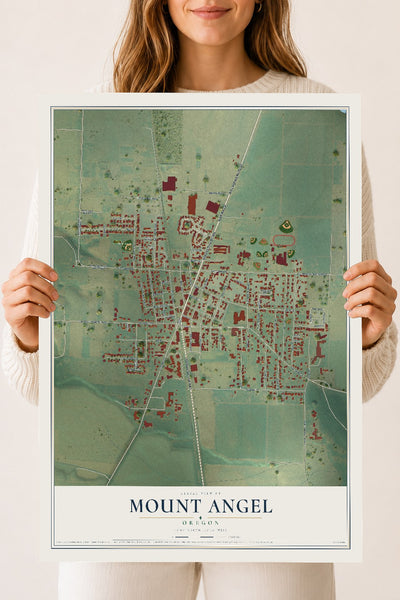 Map of Mount Angel, Oregon, 18 x 24 inch unframed archival matte print