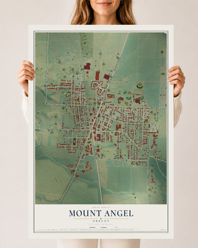 Map of Mount Angel, Oregon, 24 x 36 inch unframed archival matte print