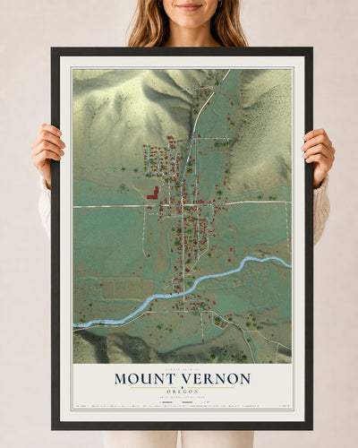 Map of Mount Vernon, Oregon, 24 x 36 inch print in a black wood frame