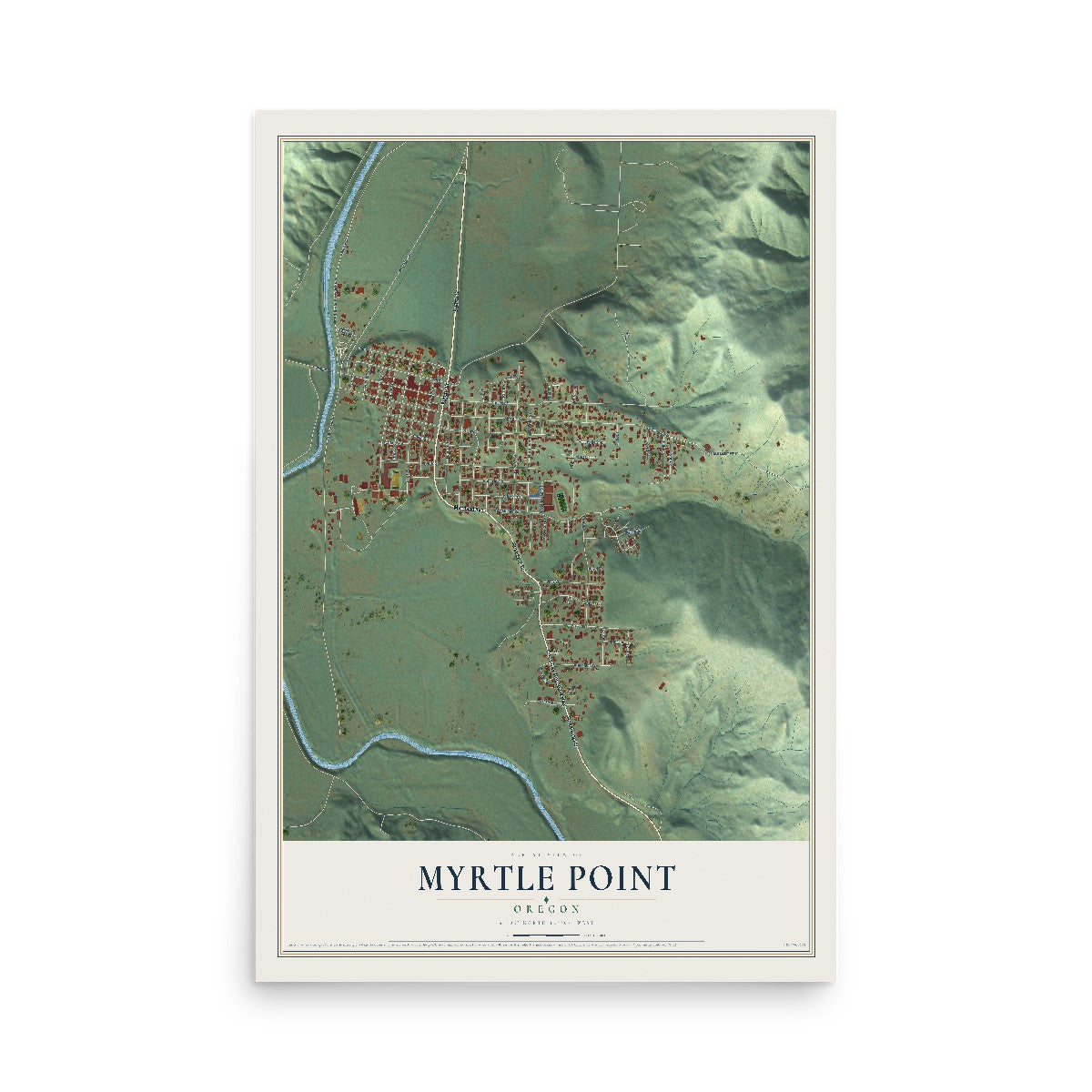 Map of Myrtle Point, Oregon, 12 x 18 inch unframed archival matte print