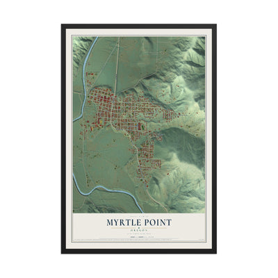 Map of Myrtle Point, Oregon, 12 x 18 inch print in a black wood frame