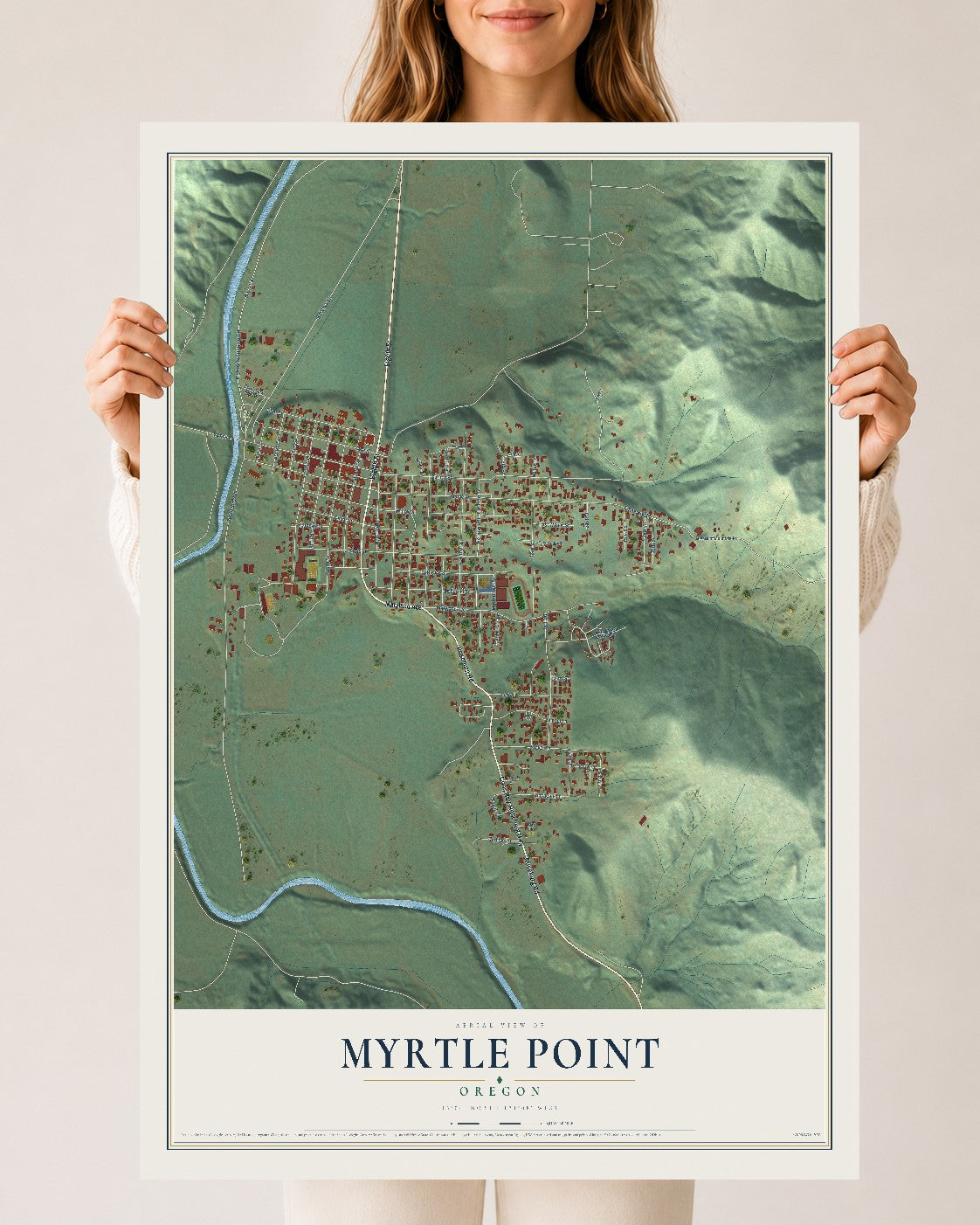 Map of Myrtle Point, Oregon, 24 x 36 inch unframed archival matte print