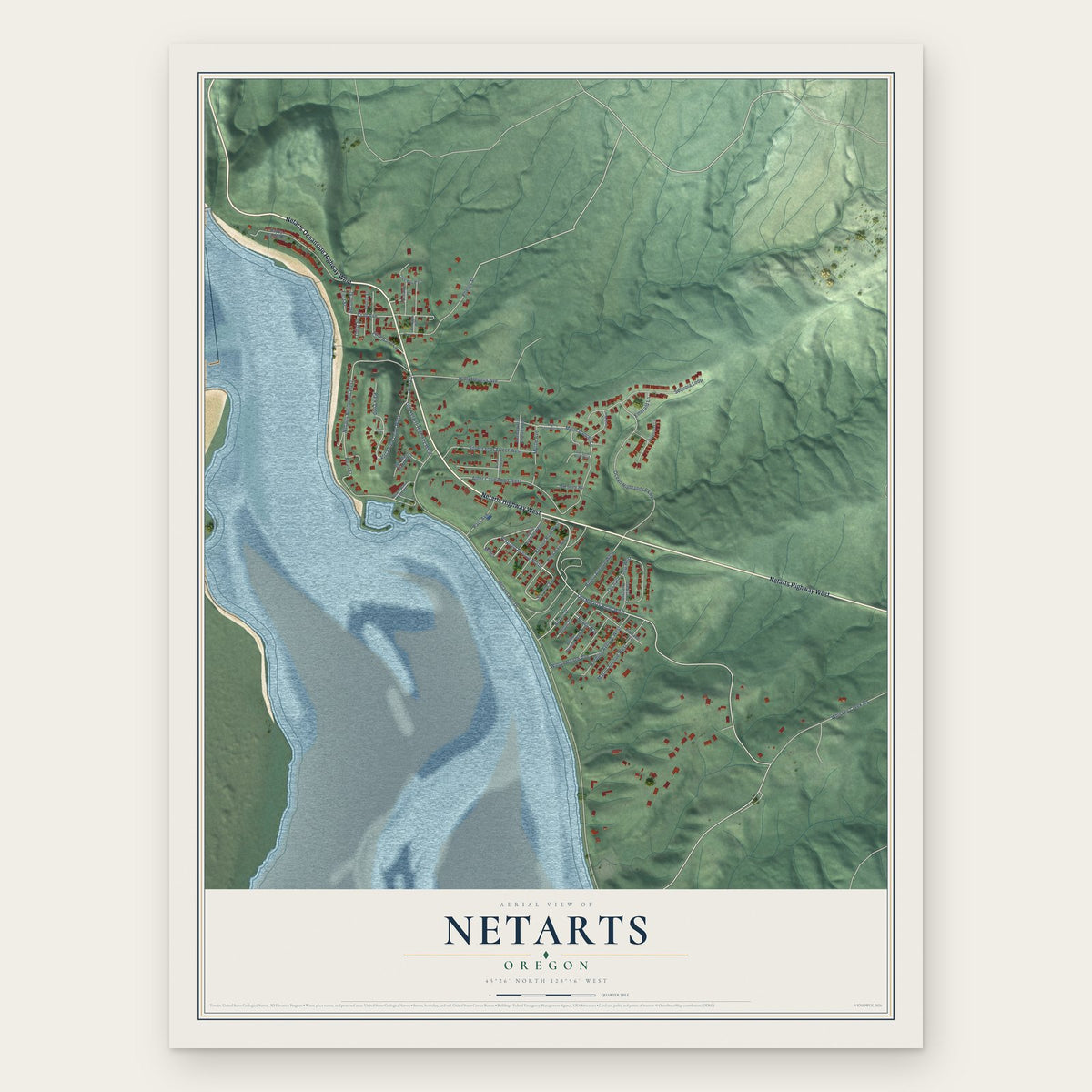 Netarts, Oregon map print, the full design