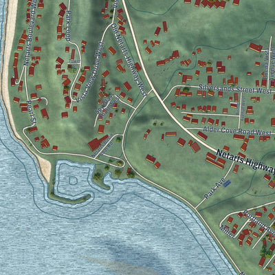 Close-up of the map of Netarts, Oregon print showing street and building detail