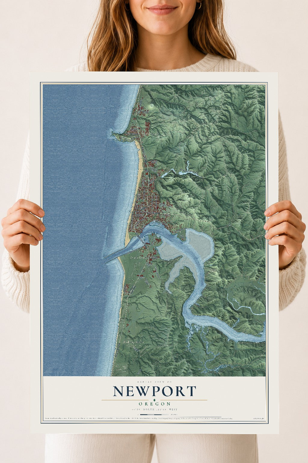 Map of Newport, Oregon, 18 x 24 inch unframed archival matte print