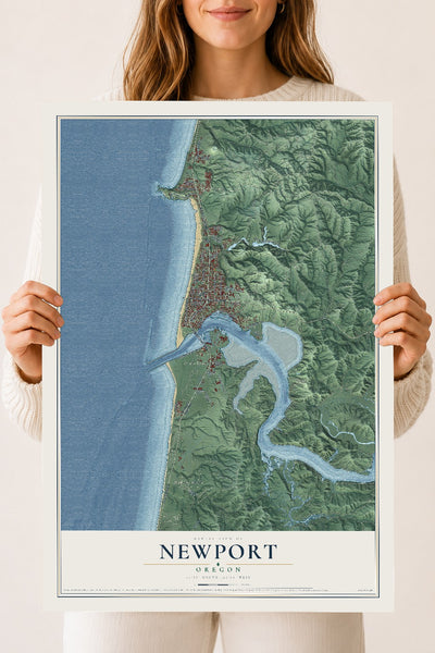 Map of Newport, Oregon, 18 x 24 inch unframed archival matte print