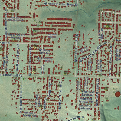 Close-up of the map of North Albany, Oregon print showing street and building detail