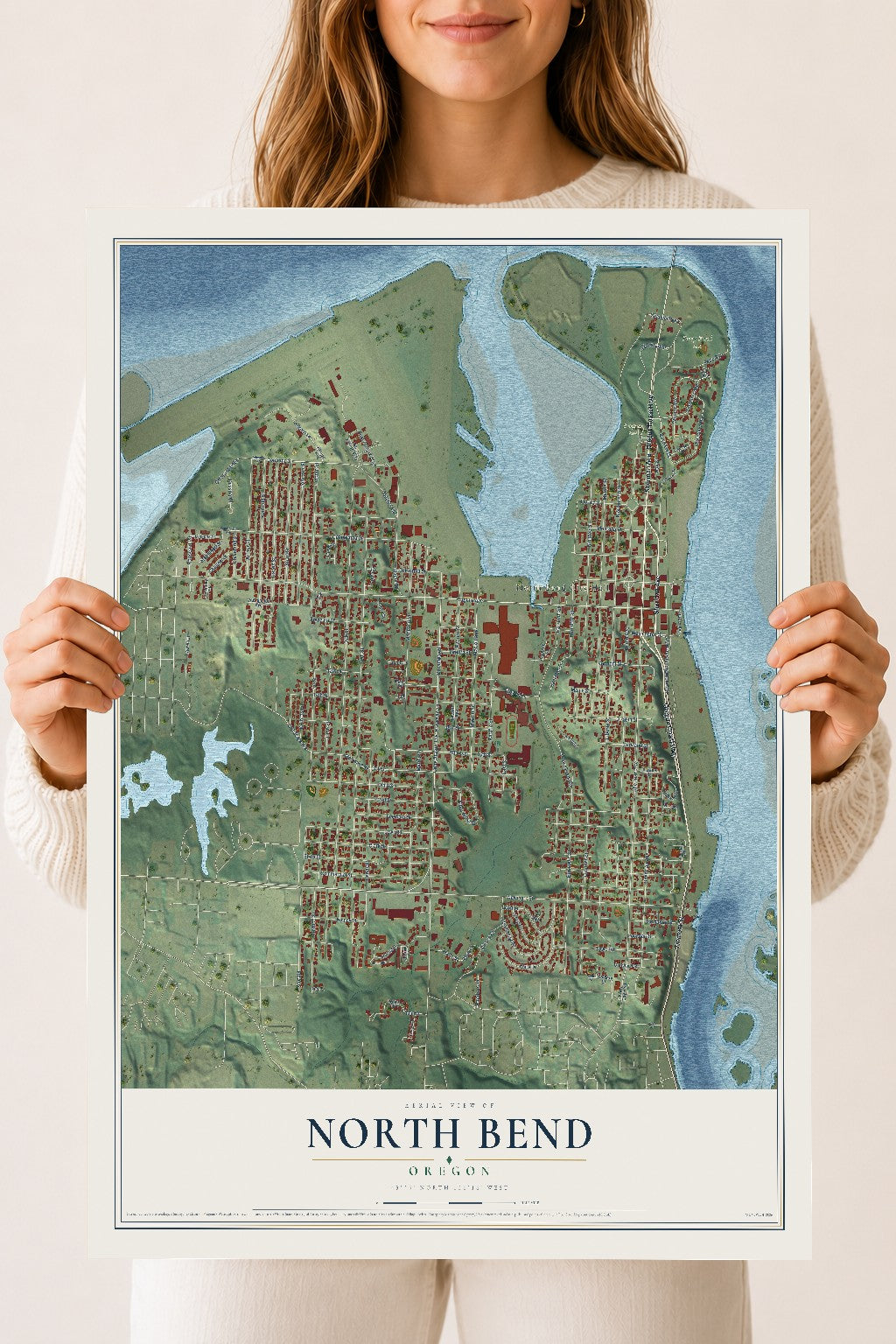 Map of North Bend, Oregon, 18 x 24 inch unframed archival matte print