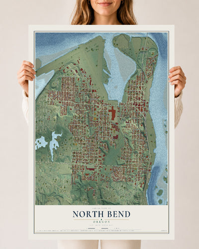 Map of North Bend, Oregon, 24 x 36 inch unframed archival matte print