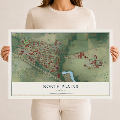Map of North Plains, Oregon, 12 x 18 inch unframed archival matte print