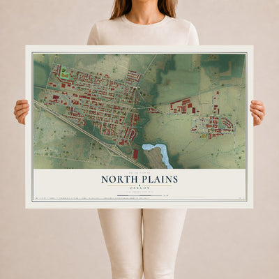 Map of North Plains, Oregon, 24 x 36 inch unframed archival matte print