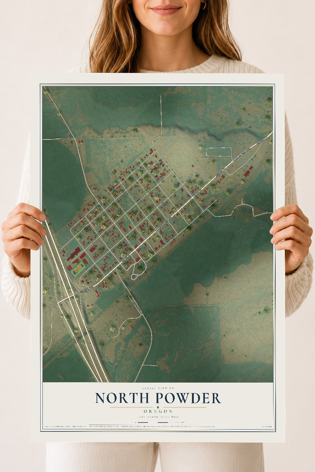 Map of North Powder, Oregon, 18 x 24 inch unframed archival matte print