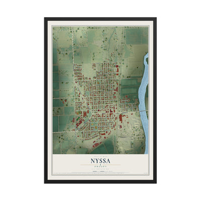 Map of Nyssa, Oregon, 12 x 18 inch print in a black wood frame