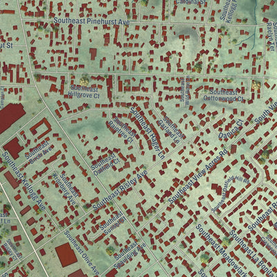 Close-up of the map of Oak Grove, Oregon print showing street and building detail