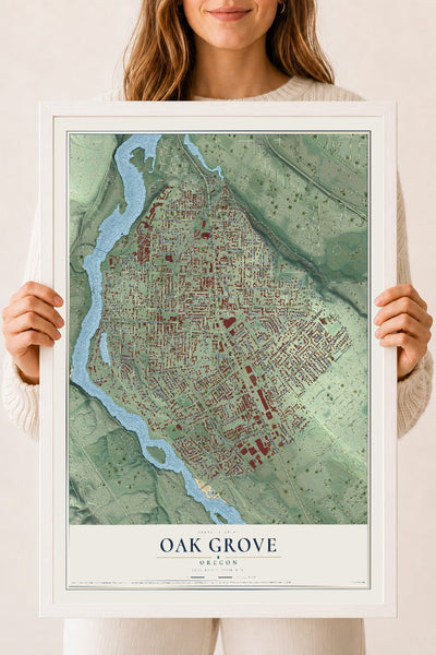Map of Oak Grove, Oregon, 18 x 24 inch print in a white wood frame