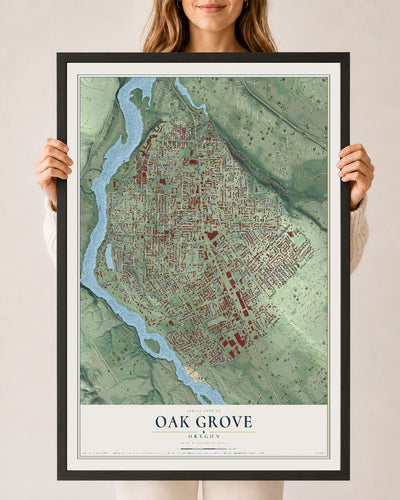Map of Oak Grove, Oregon, 24 x 36 inch print in a black wood frame