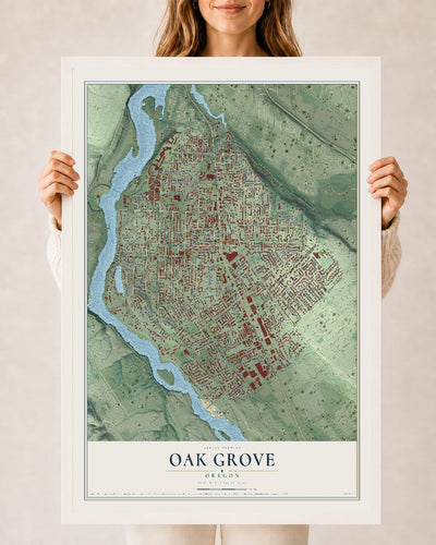 Map of Oak Grove, Oregon, 24 x 36 inch print in a white wood frame