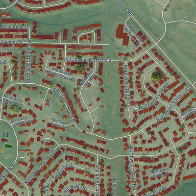 Second close-up of the map of Oak Hills, Oregon print showing more streets and buildings