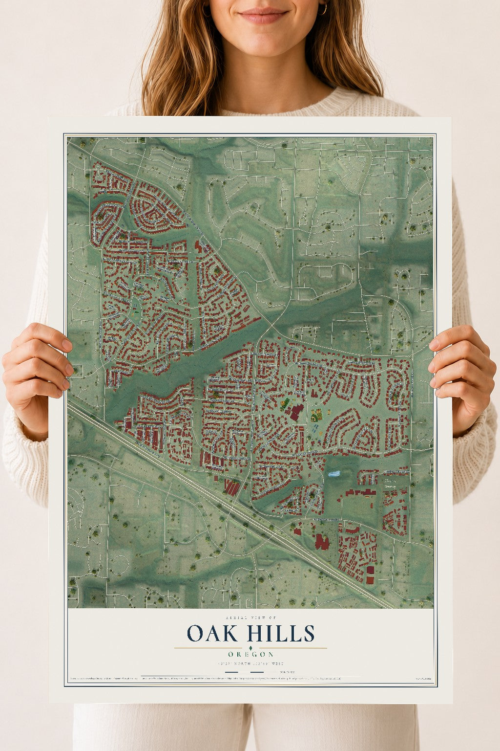 Map of Oak Hills, Oregon, 18 x 24 inch unframed archival matte print