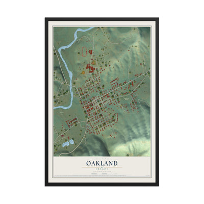 Map of Oakland, Oregon, 12 x 18 inch print in a black wood frame