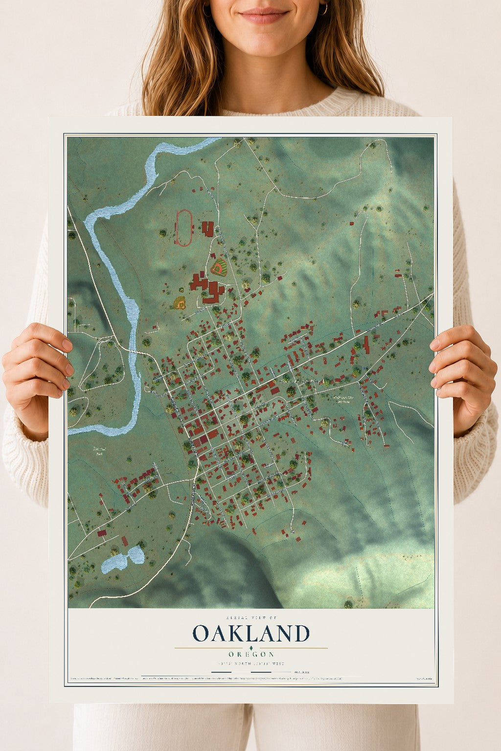 Map of Oakland, Oregon, 18 x 24 inch unframed archival matte print