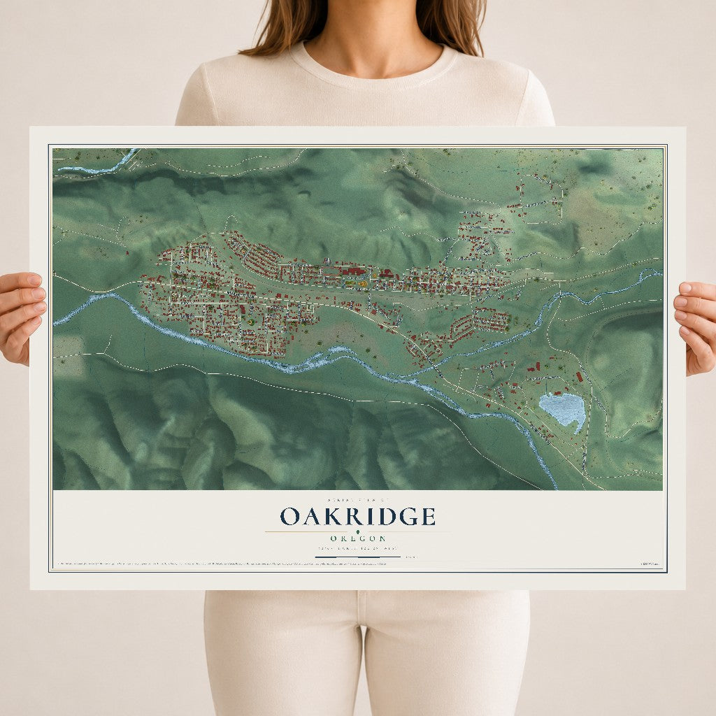 Map of Oakridge, Oregon, 18 x 24 inch unframed archival matte print