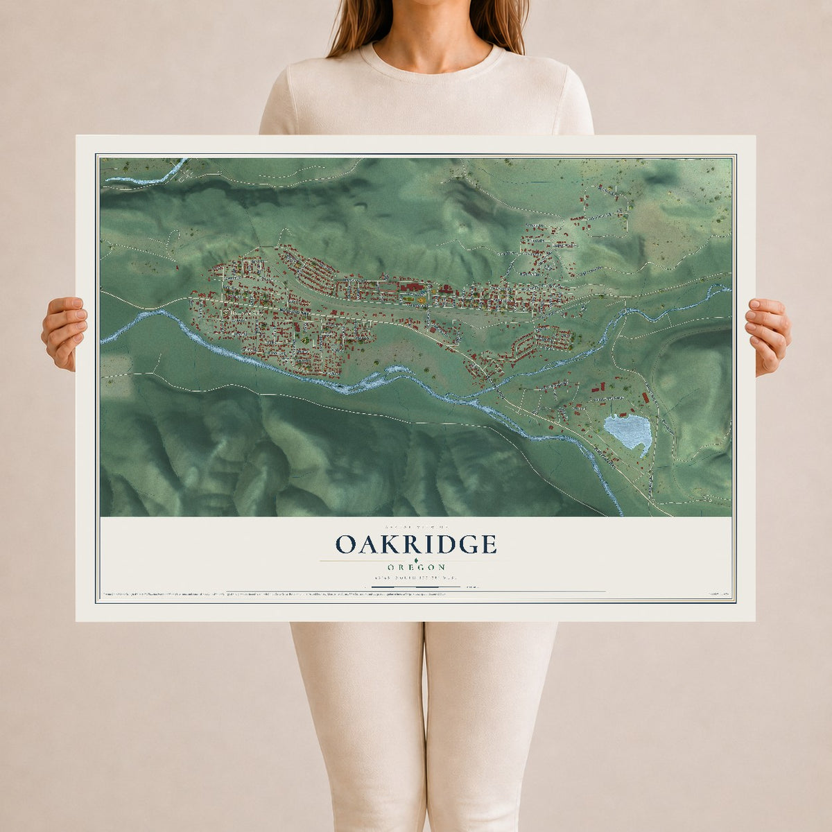 Map of Oakridge, Oregon, 24 x 36 inch unframed archival matte print