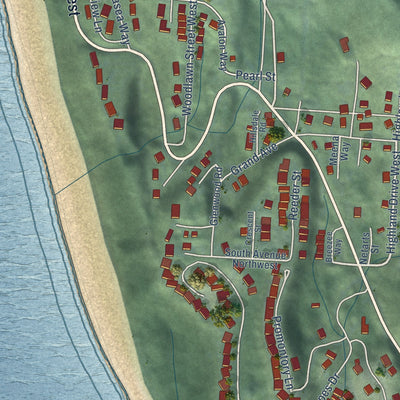 Close-up of the map of Oceanside, Oregon print showing street and building detail