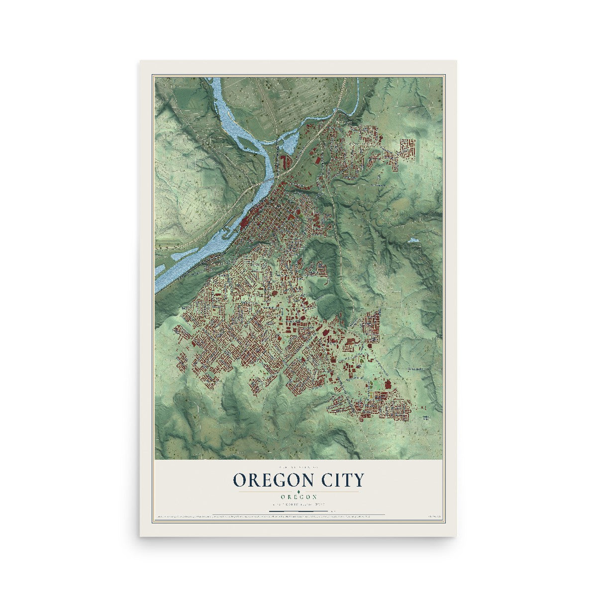 Map of Oregon City, Oregon, 12 x 18 inch unframed archival matte print