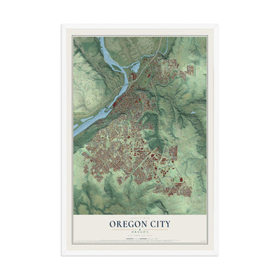 Map of Oregon City, Oregon, 12 x 18 inch print in a white wood frame