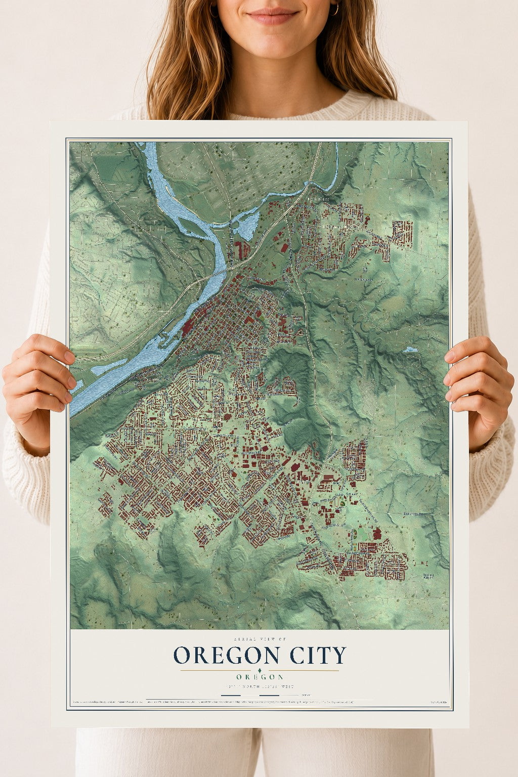 Map of Oregon City, Oregon, 18 x 24 inch unframed archival matte print