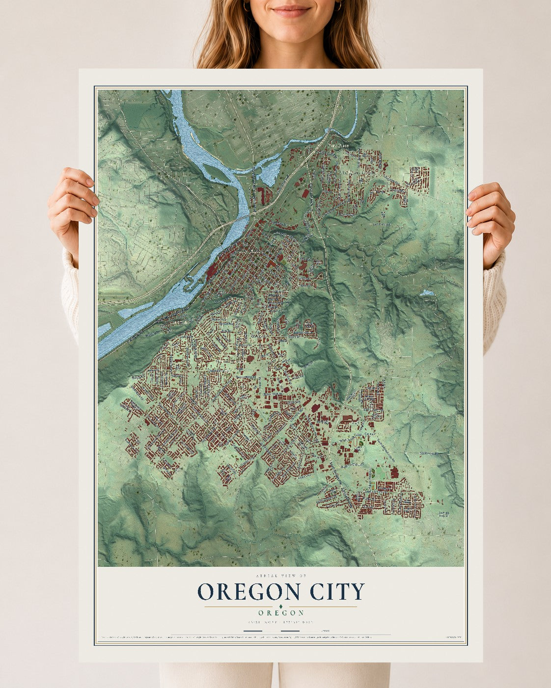 Map of Oregon City, Oregon, 24 x 36 inch unframed archival matte print