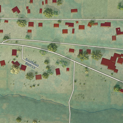 Close-up of the map of Orient, Oregon print showing street and building detail
