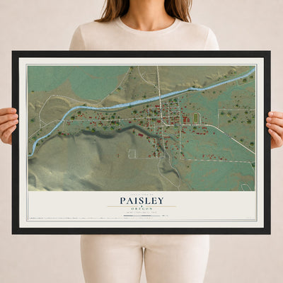 Map of Paisley, Oregon, 18 x 24 inch print in a black wood frame