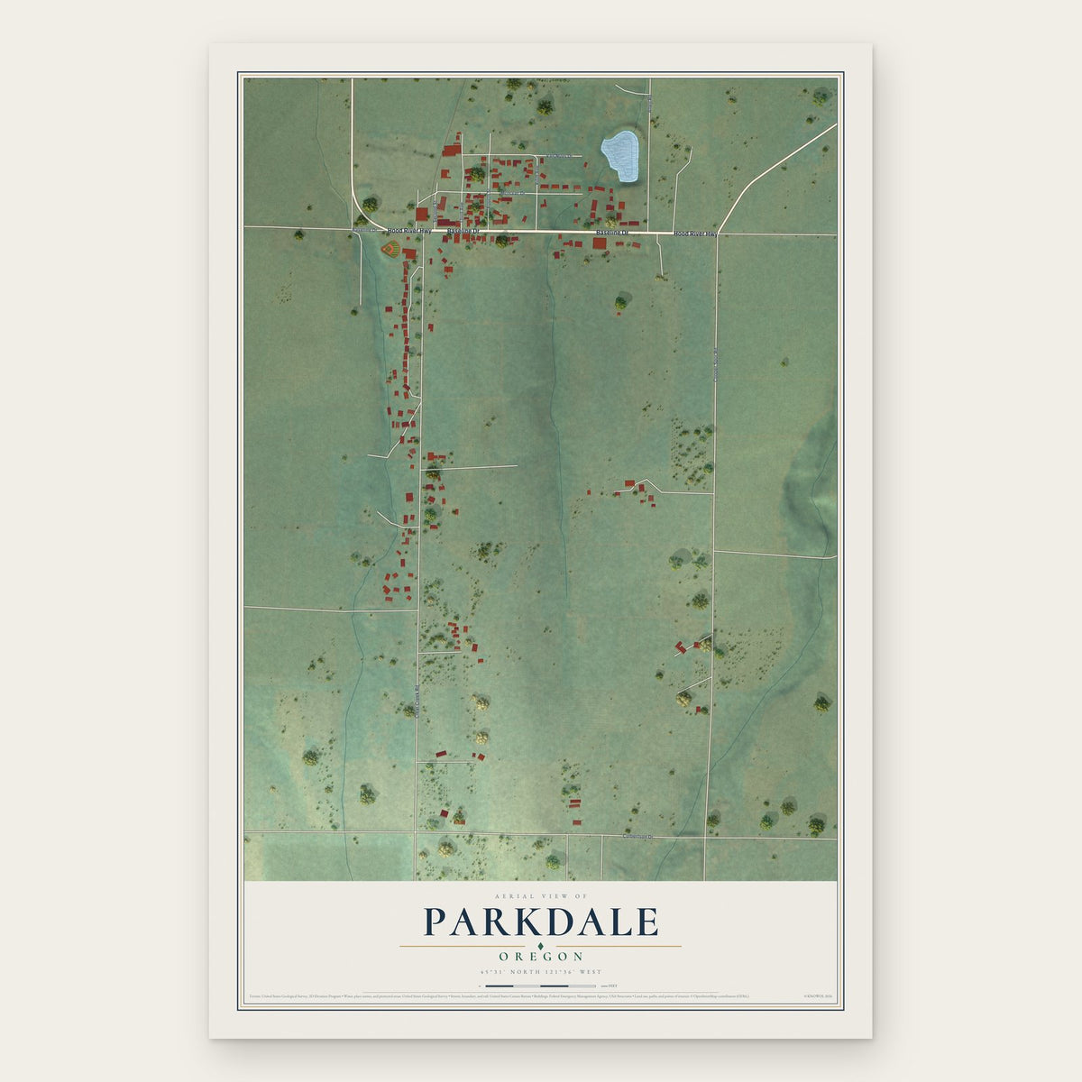 Parkdale, Oregon map print, the full design