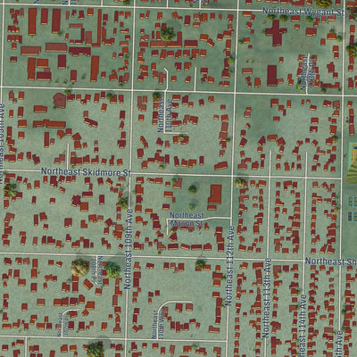 Close-up of the map of Parkrose, Oregon print showing street and building detail