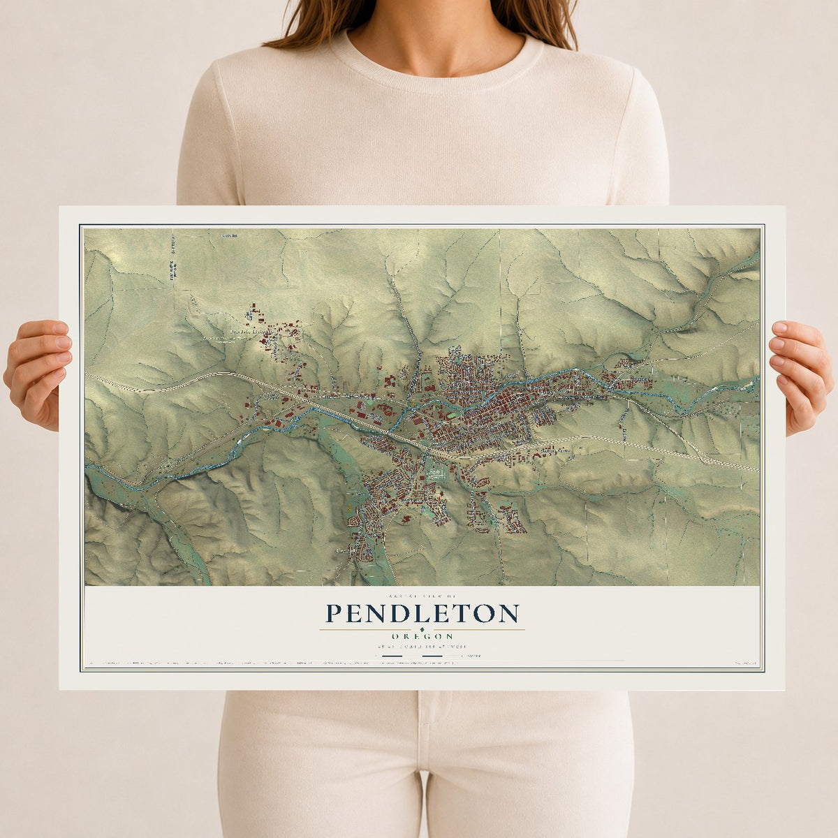 Map of Pendleton, Oregon, 12 x 18 inch unframed archival matte print