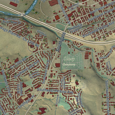 Close-up of the map of Pendleton, Oregon print showing street and building detail